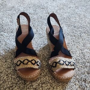 Women's Espadrille Wedge Sandals with Black Crisscross Straps